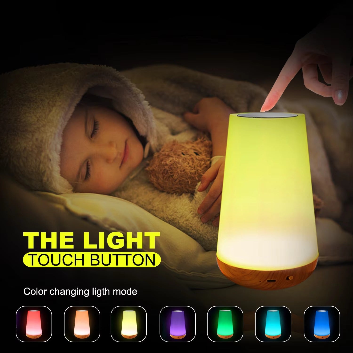 13-Color Atmosphere LED Desk Lamp | Remote & Touch Control Wood Grain Night Light with Charging Function | Eye Protection for Learning & Bedrooms