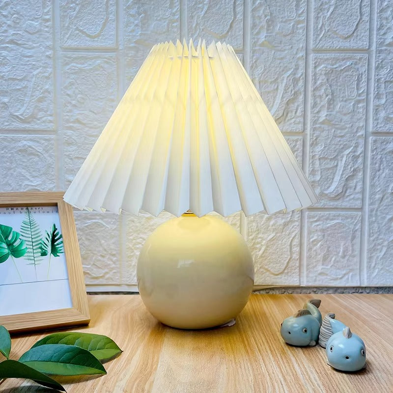 Ceramic Decor Night Light - Warm Fabric Umbrella-Shaped Table Lamp with LED/Bulbs Light Source for Home & Hotel Desks