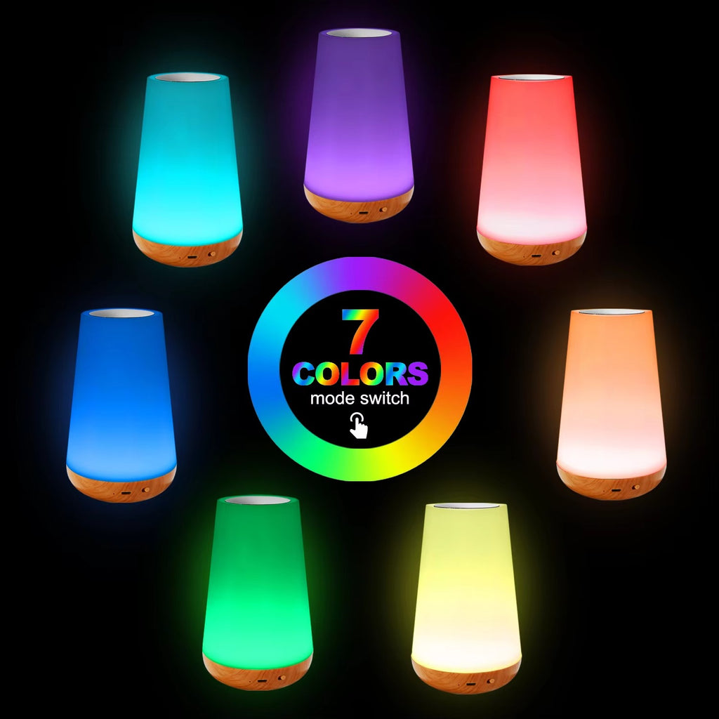 13-Color Atmosphere LED Desk Lamp | Remote & Touch Control Wood Grain Night Light with Charging Function | Eye Protection for Learning & Bedrooms