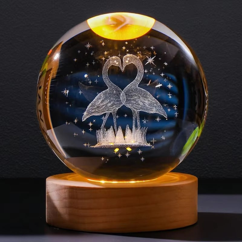 3D Inner Carved Crystal Ball Night Light | Charging Lamp Stand with Atmosphere Effect Desktop Ornaments for Decorative Lighting