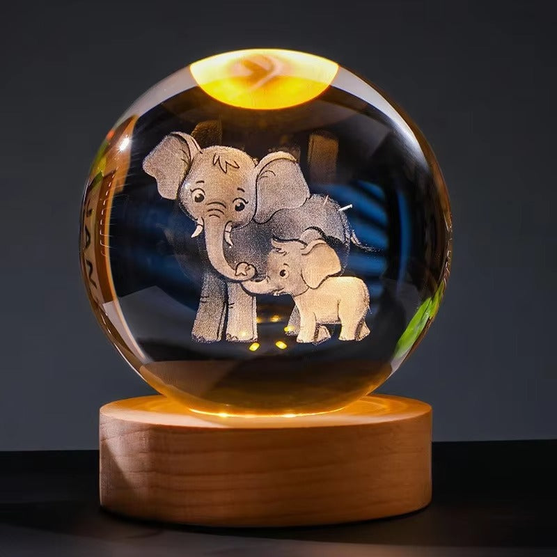 3D Inner Carved Crystal Ball Night Light | Charging Lamp Stand with Atmosphere Effect Desktop Ornaments for Decorative Lighting
