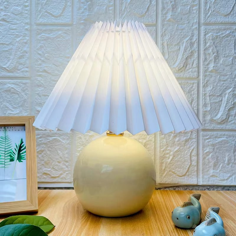 Ceramic Decor Night Light - Warm Fabric Umbrella-Shaped Table Lamp with LED/Bulbs Light Source for Home & Hotel Desks