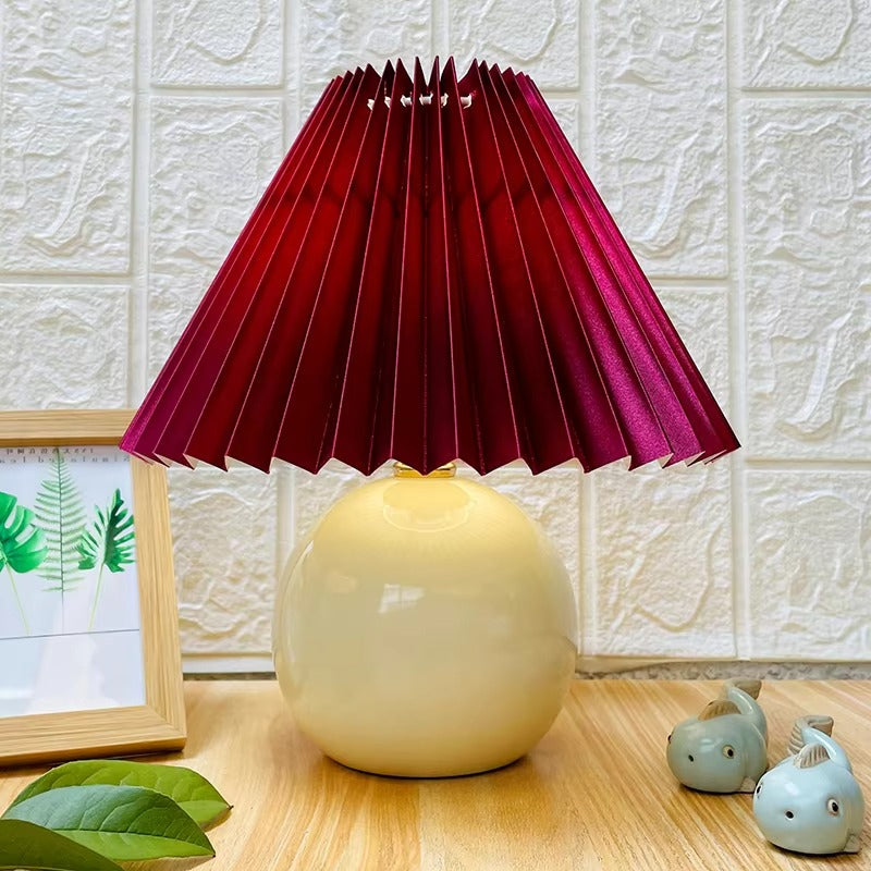 Ceramic Decor Night Light - Warm Fabric Umbrella-Shaped Table Lamp with LED/Bulbs Light Source for Home & Hotel Desks