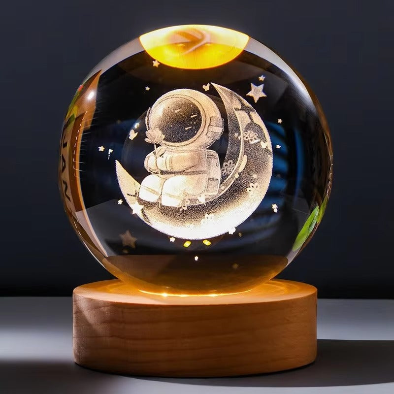 3D Inner Carved Crystal Ball Night Light | Charging Lamp Stand with Atmosphere Effect Desktop Ornaments for Decorative Lighting