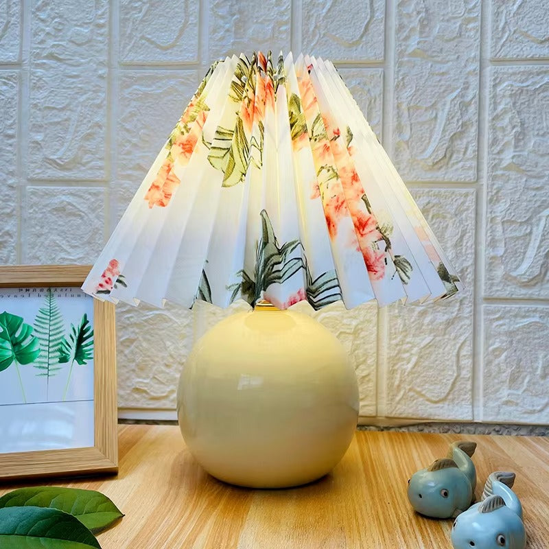 Ceramic Decor Night Light - Warm Fabric Umbrella-Shaped Table Lamp with LED/Bulbs Light Source for Home & Hotel Desks