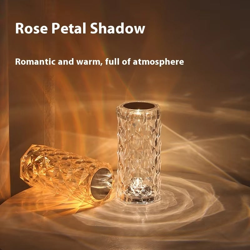 Modern Crystal Rose LED Touch Nightlight Table Lamp - Internet Popular Ins Style Romantic Bedside Light for Bedroom, Battery Powered Gift