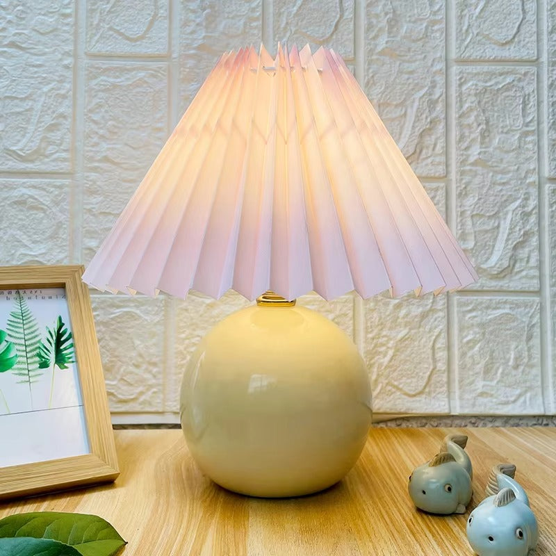 Ceramic Decor Night Light - Warm Fabric Umbrella-Shaped Table Lamp with LED/Bulbs Light Source for Home & Hotel Desks