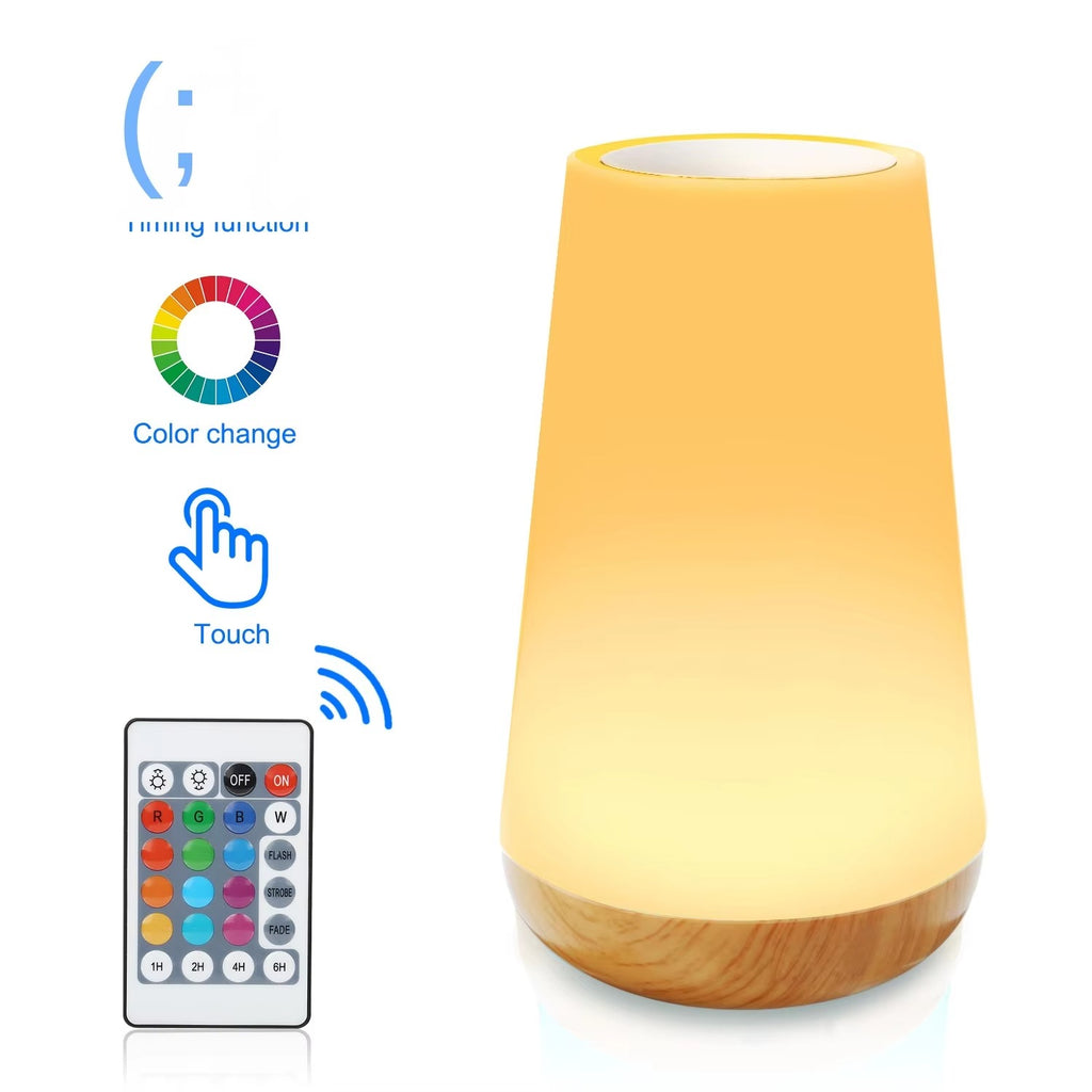 13-Color Atmosphere LED Desk Lamp | Remote & Touch Control Wood Grain Night Light with Charging Function | Eye Protection for Learning & Bedrooms